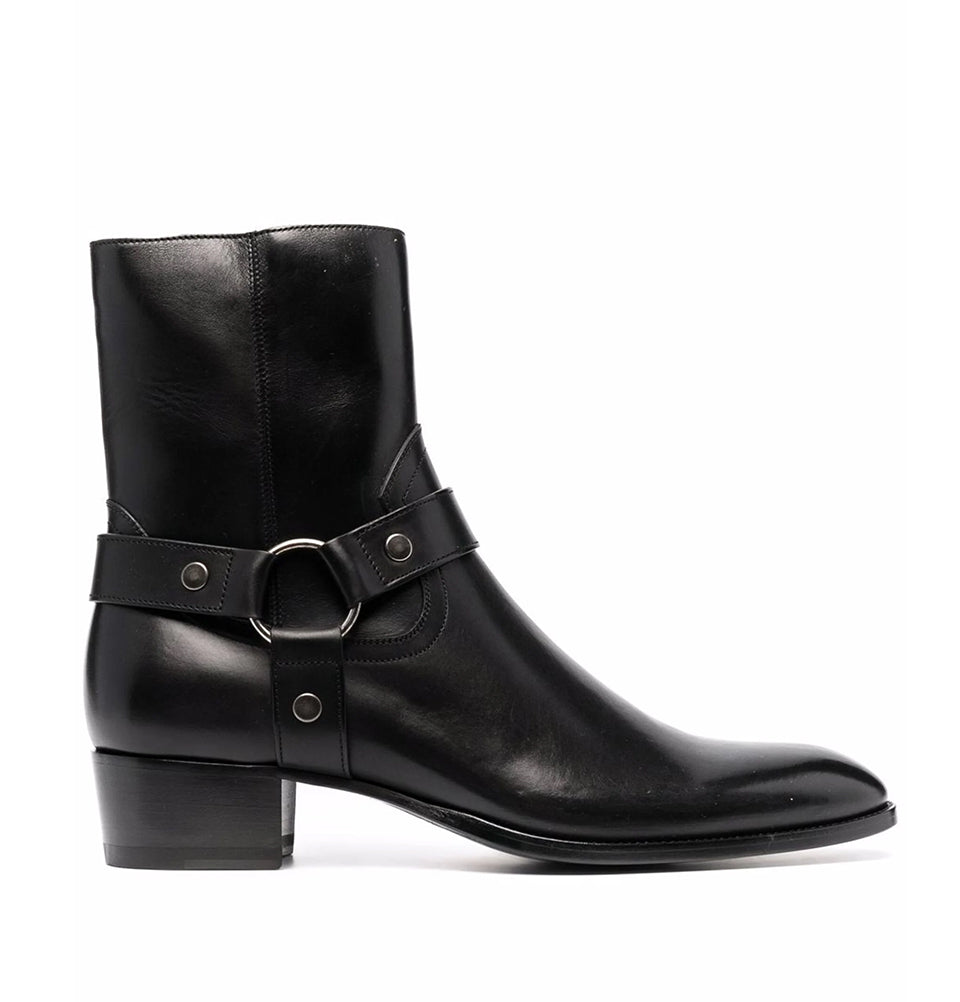 Black Leather Harness Boots