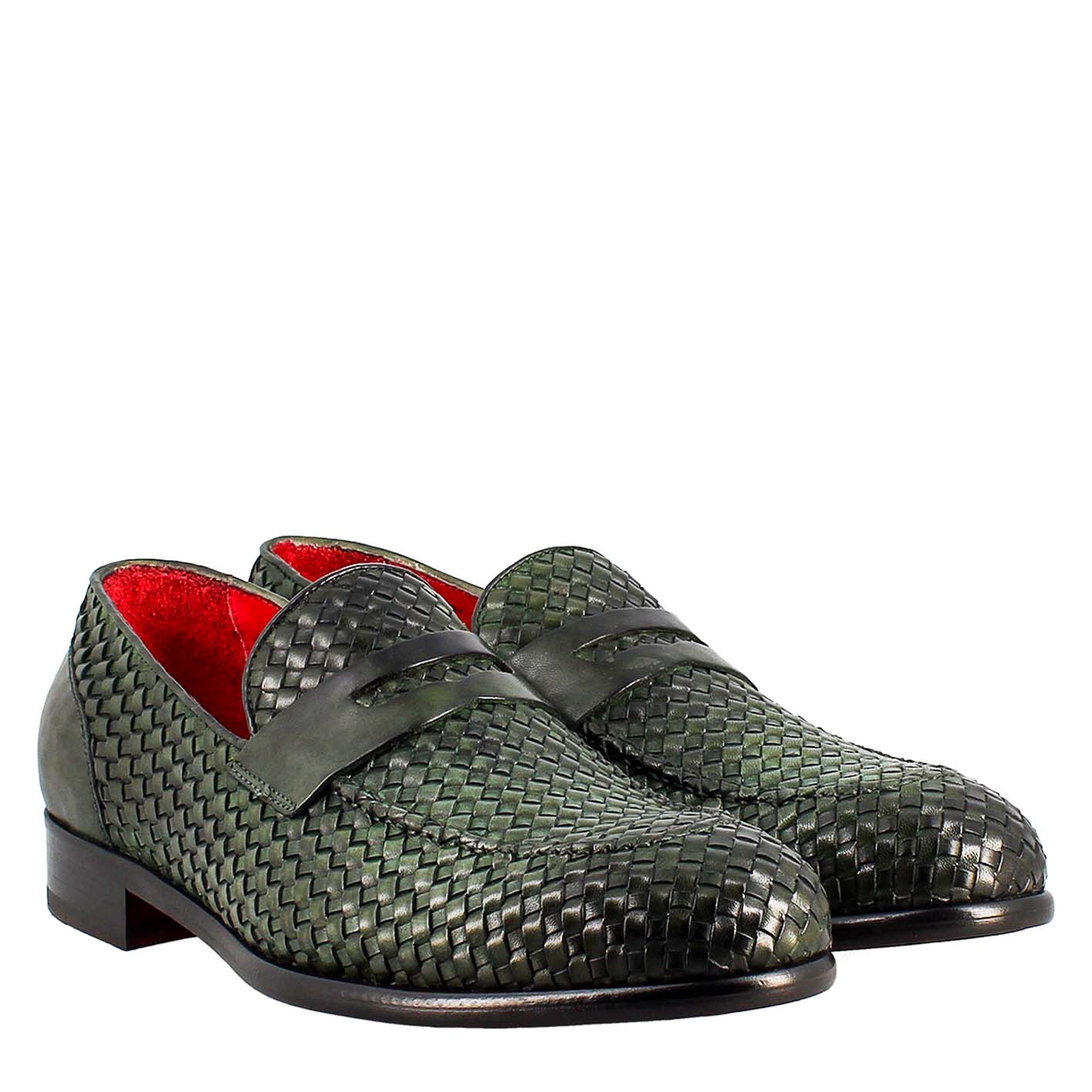 Woven Green Moccasin Leather Shoe
