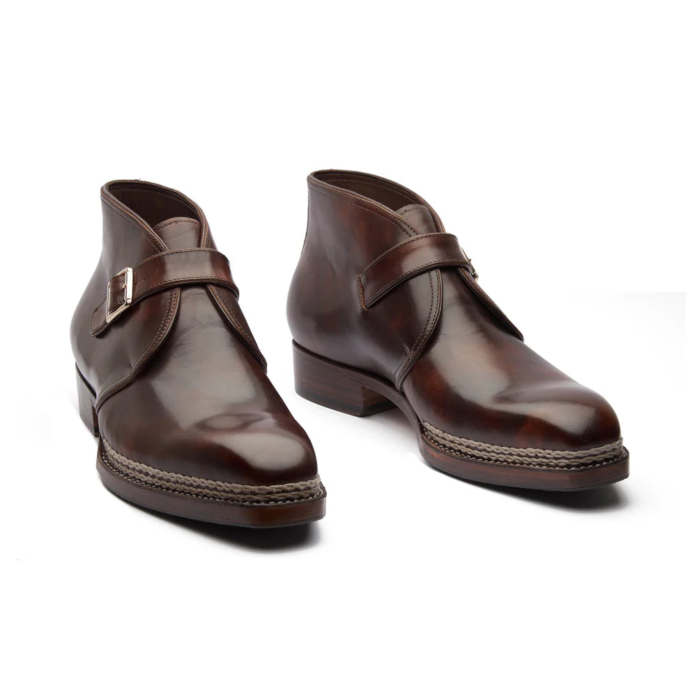 Premium Leather Single Monk Chukkas Boot Brown