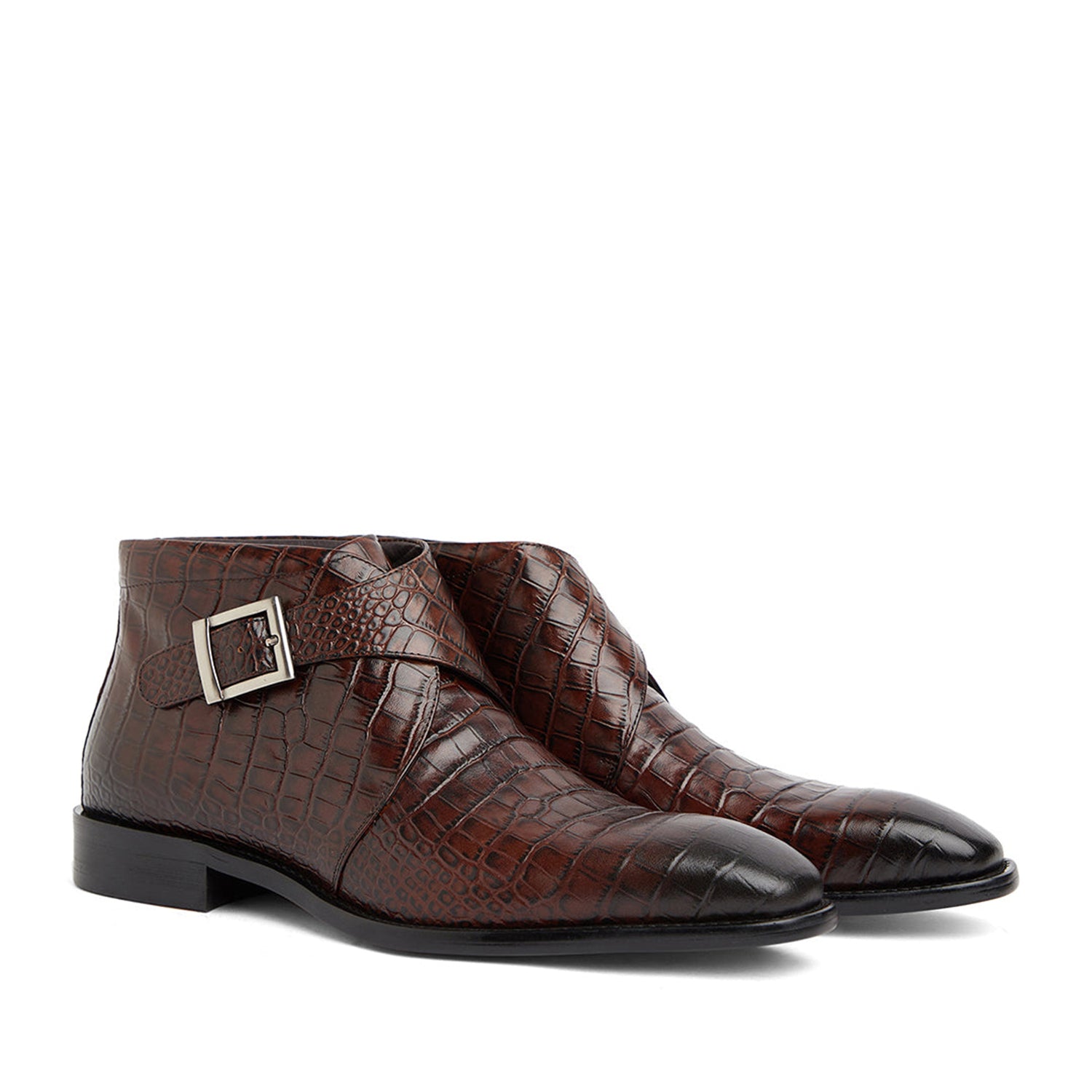 Coffee Brown Croco Leather Boots