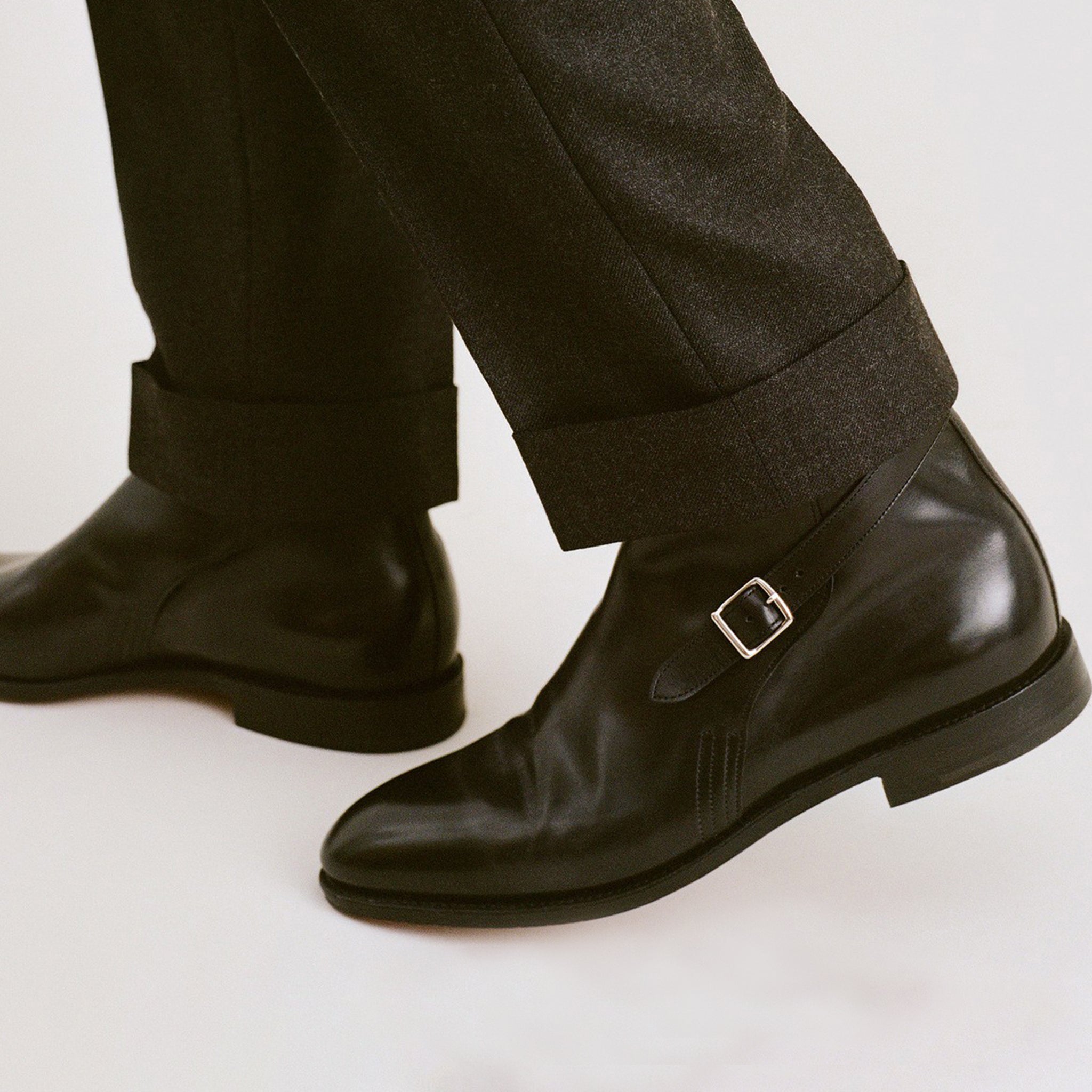 Cross-Strap Leather Ankle Boots