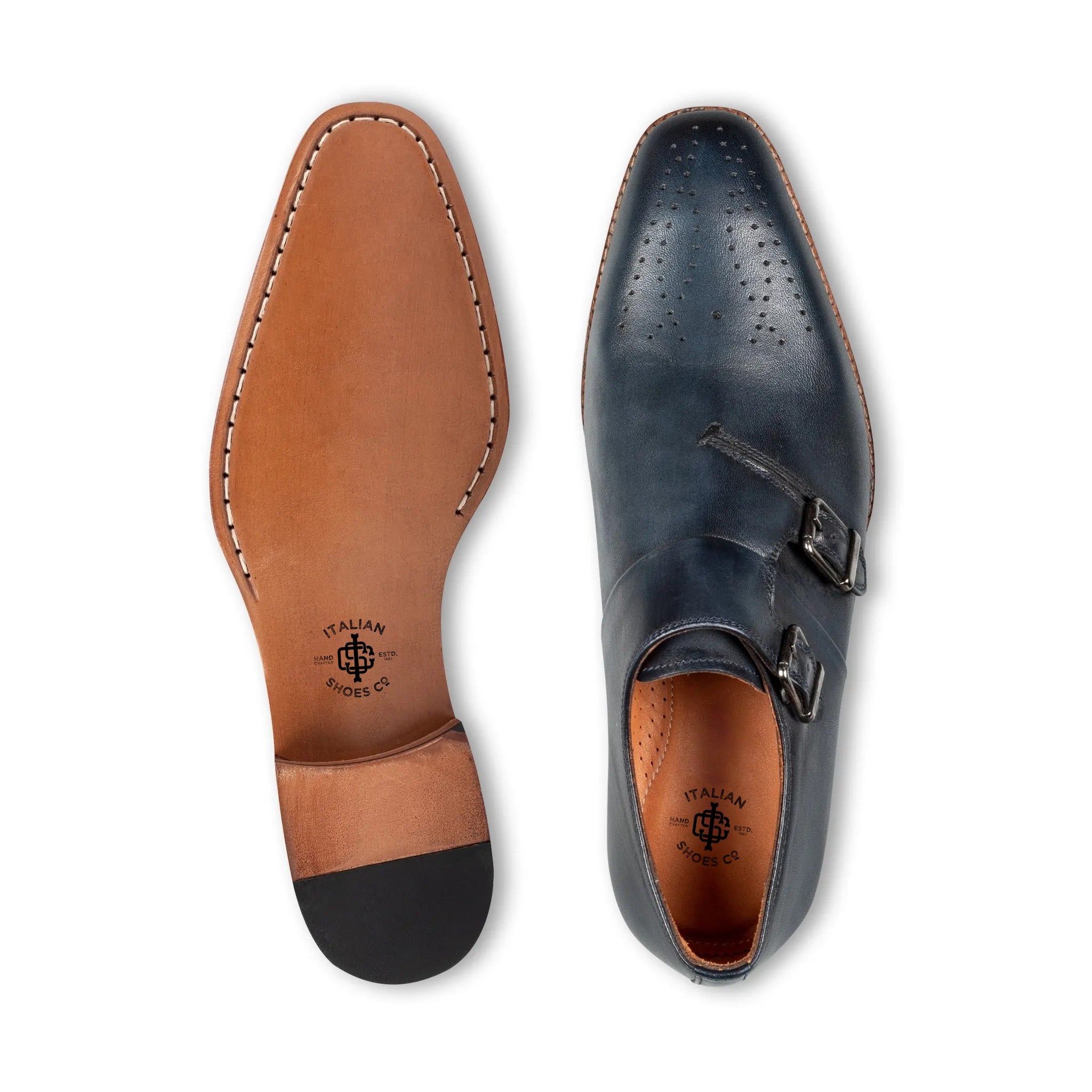 Midnight Genuine Leather Double Monk Strap Men's Shoes