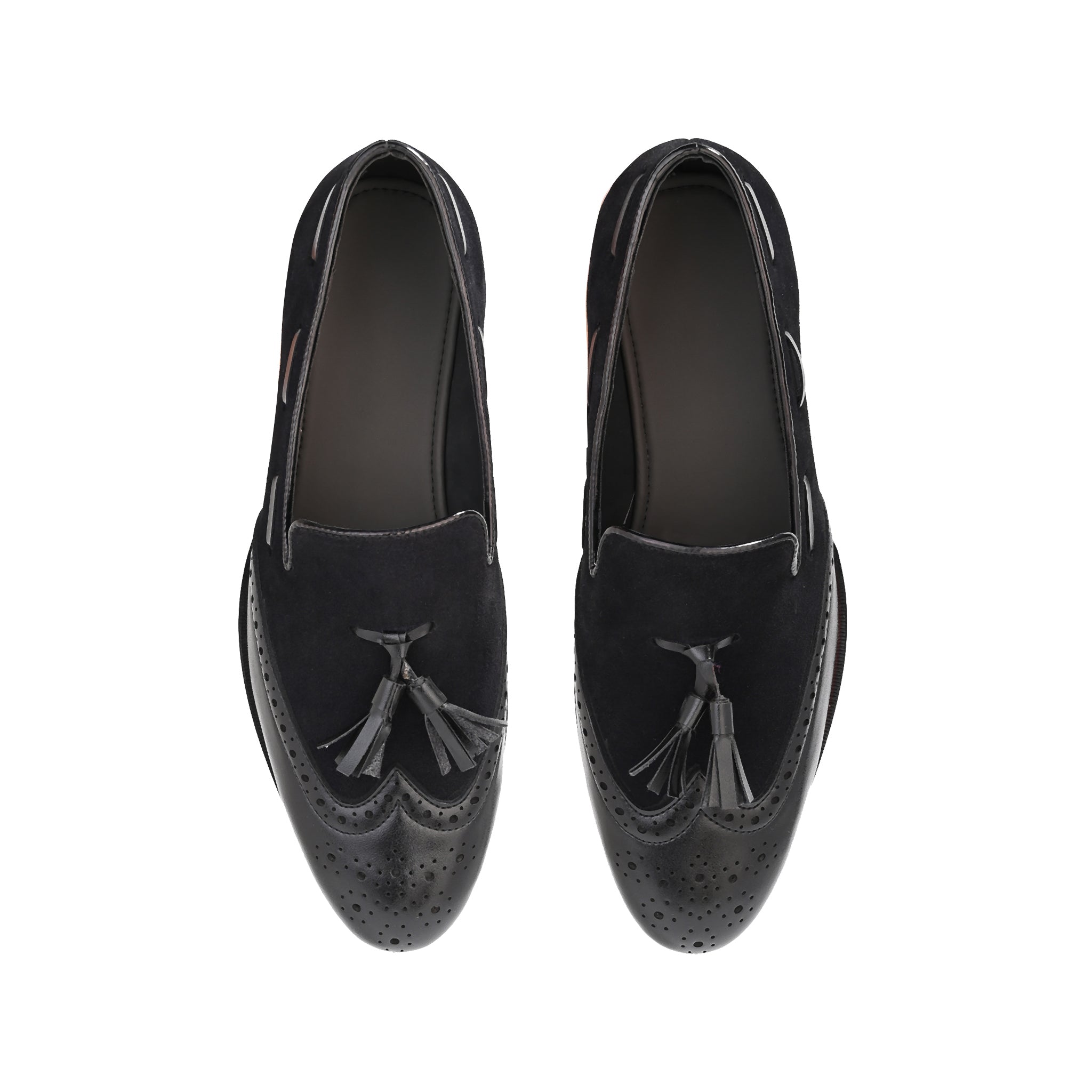 Royale Black Leather Suede Tassel Loafers