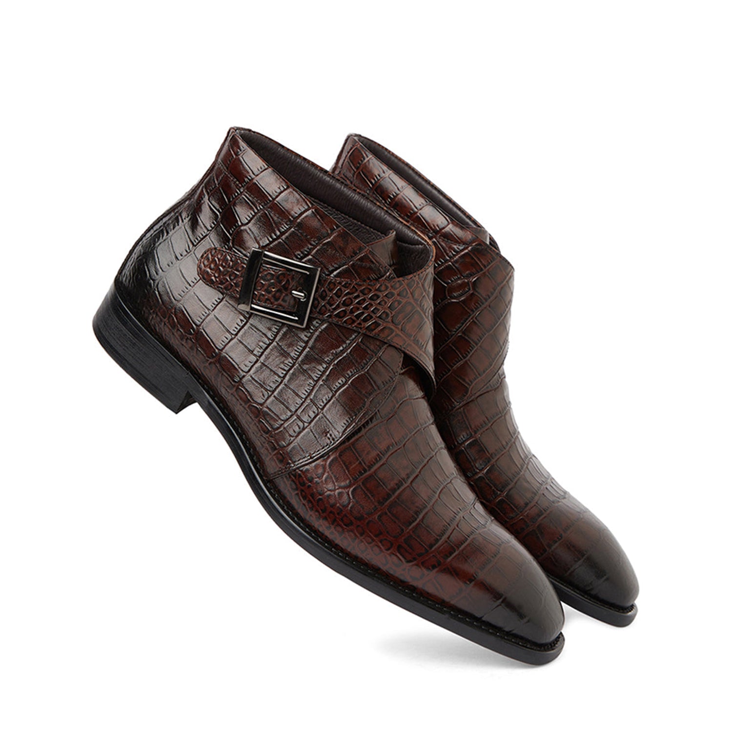 Coffee Brown Croco Leather Boots