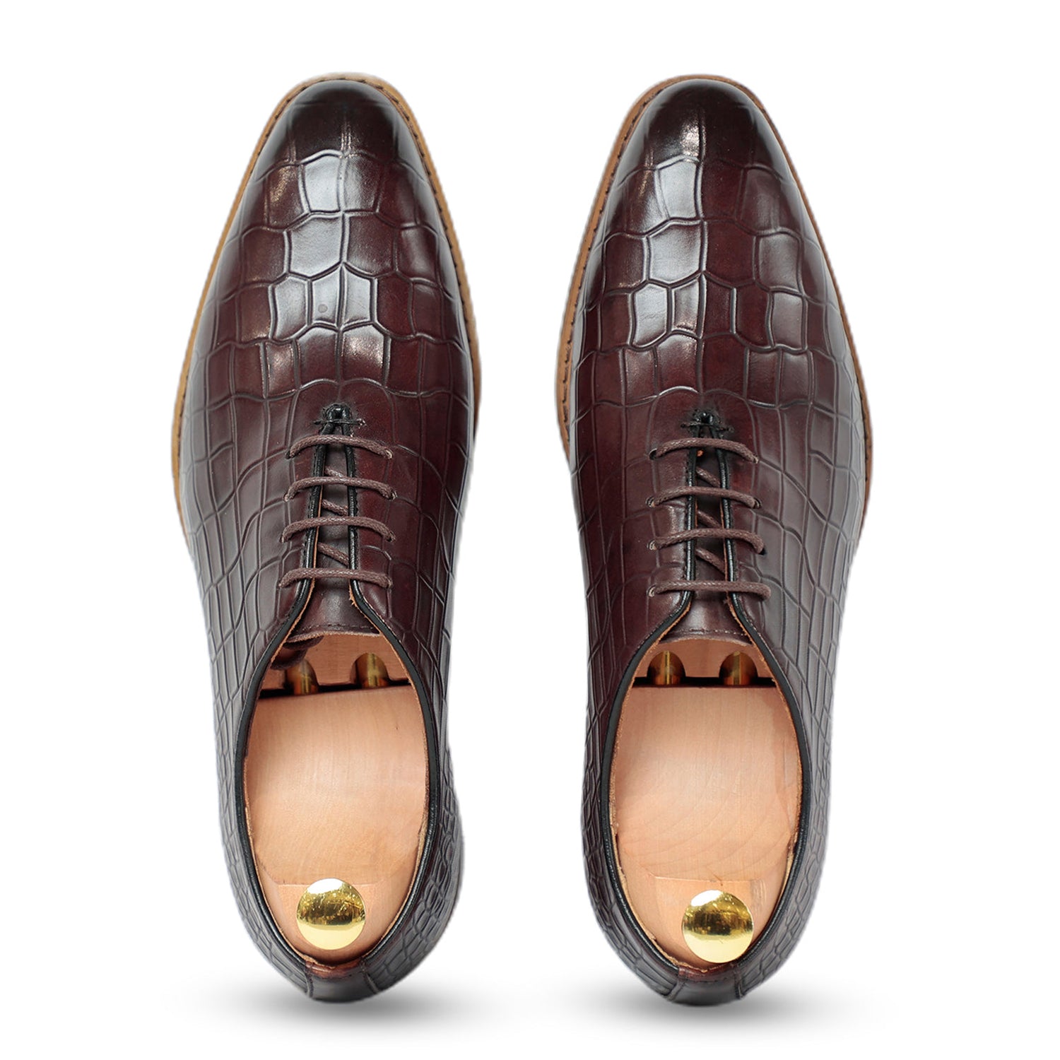 Croco Leather Solid Lace-Up Oxford Shoes