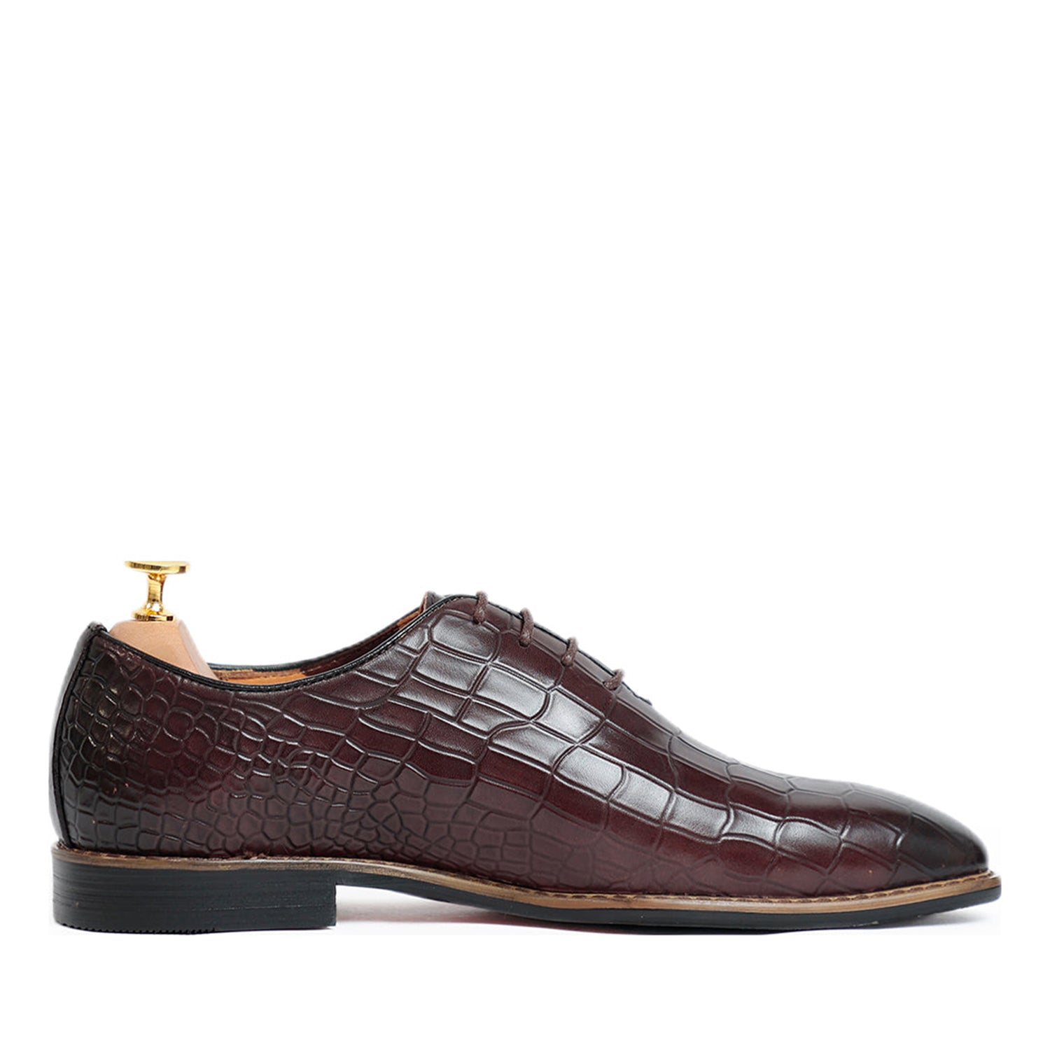 Croco Leather Solid Lace-Up Oxford Shoes