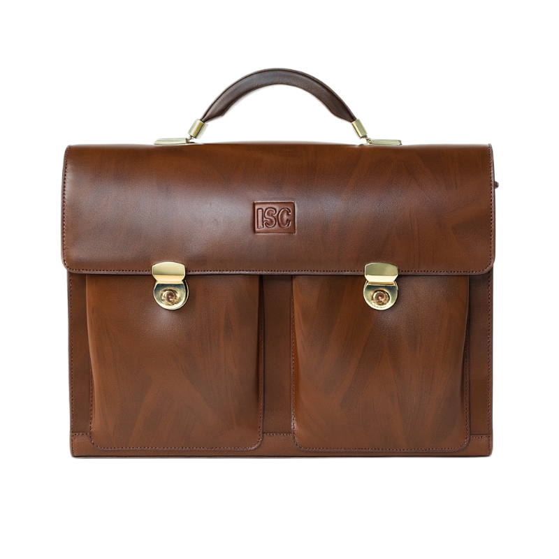 Luxury Plain Leather Brown Duetto Briefcase