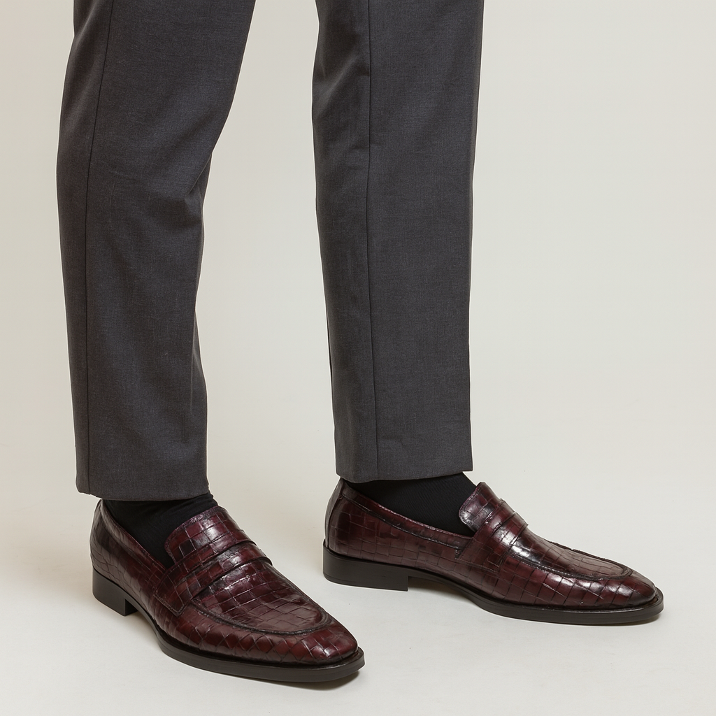 Luxury Croco Leather Brown Stitched Loafer Shoe