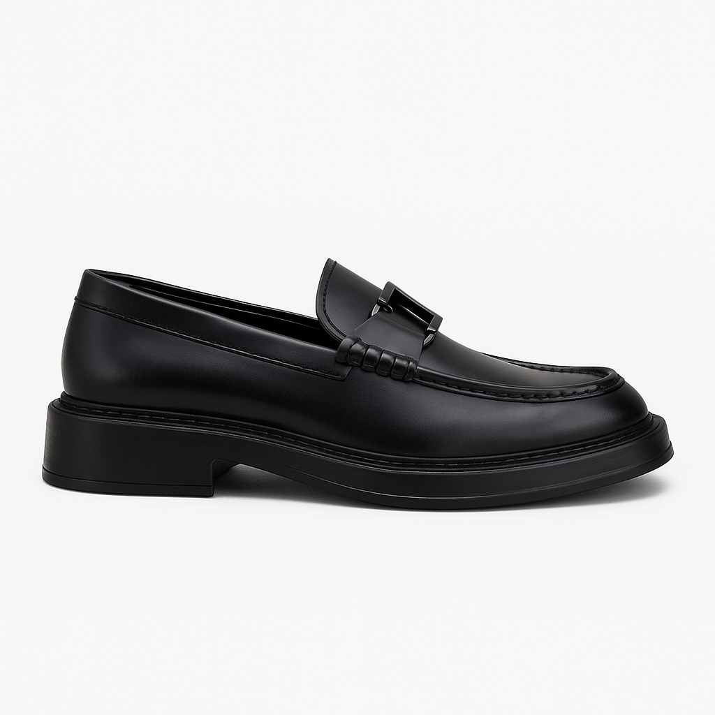 Pure Solid Leather Buckled Timeless Loafers