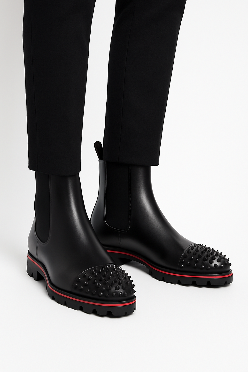 Mens Spikes Leather Designer Boots