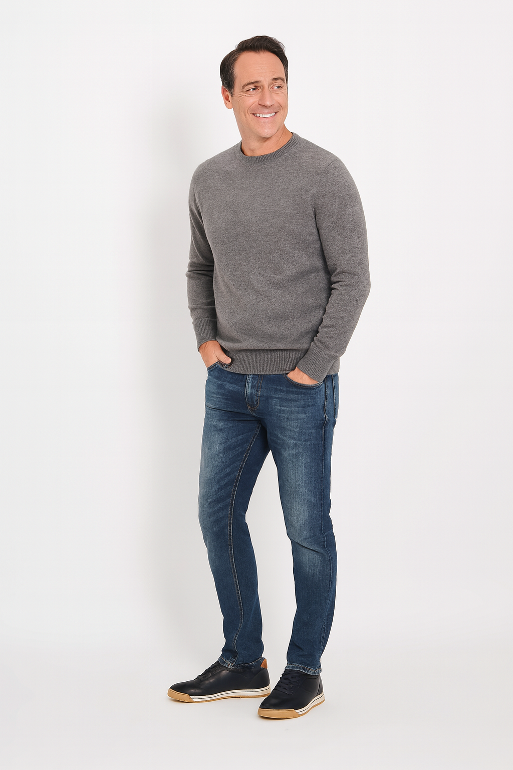 Men's Casual Sneaker In Blue Leather