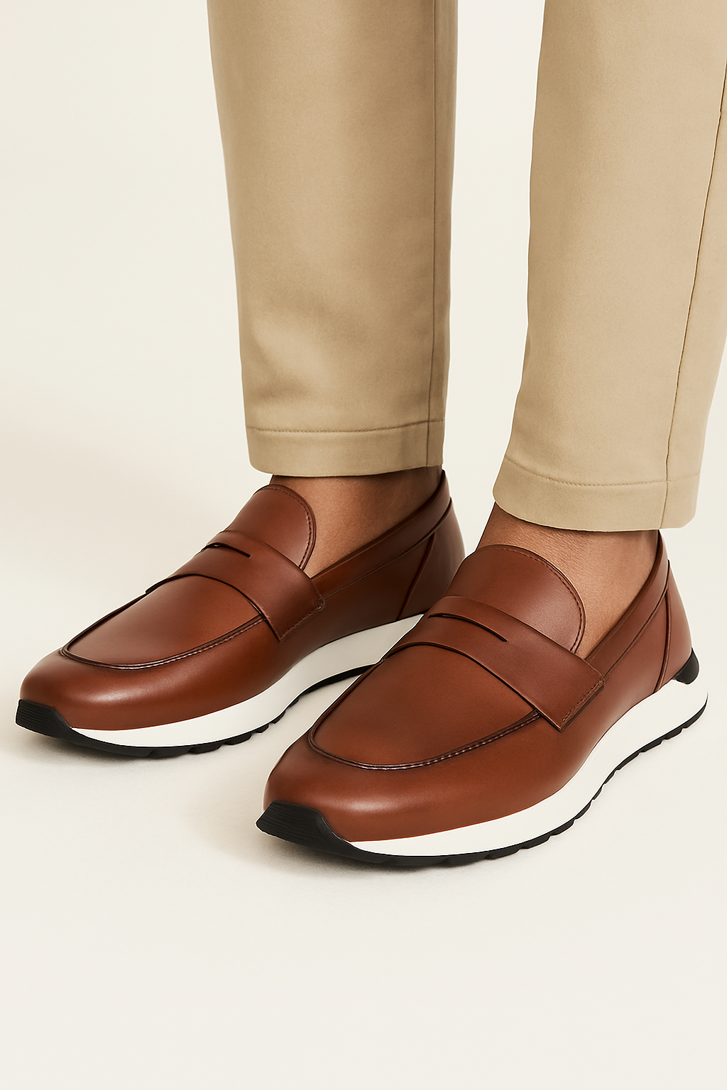 Olive Green Leather Men's Sneakers