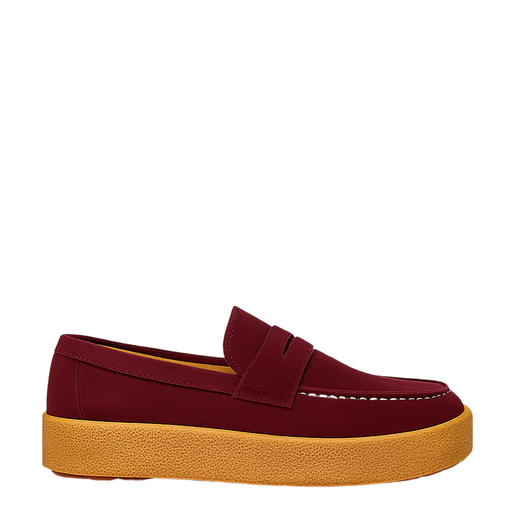 Men Suede Round Toe Loafer Burgundy