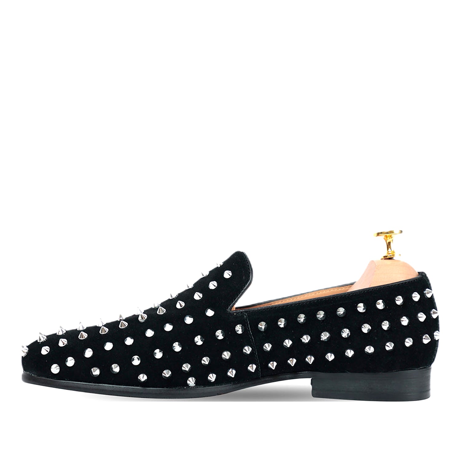 Suede Studded Slip On Loafers
