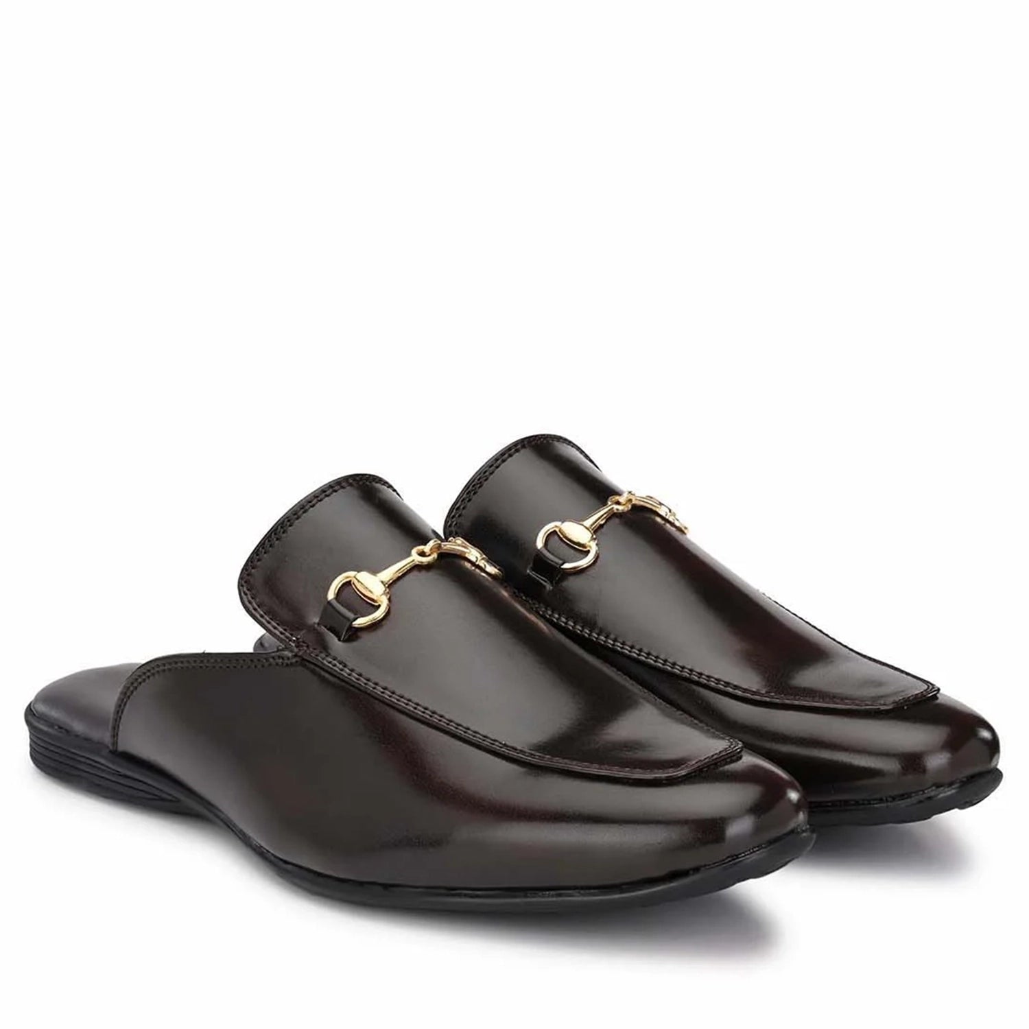 Brown Horsebit Buckle Mules