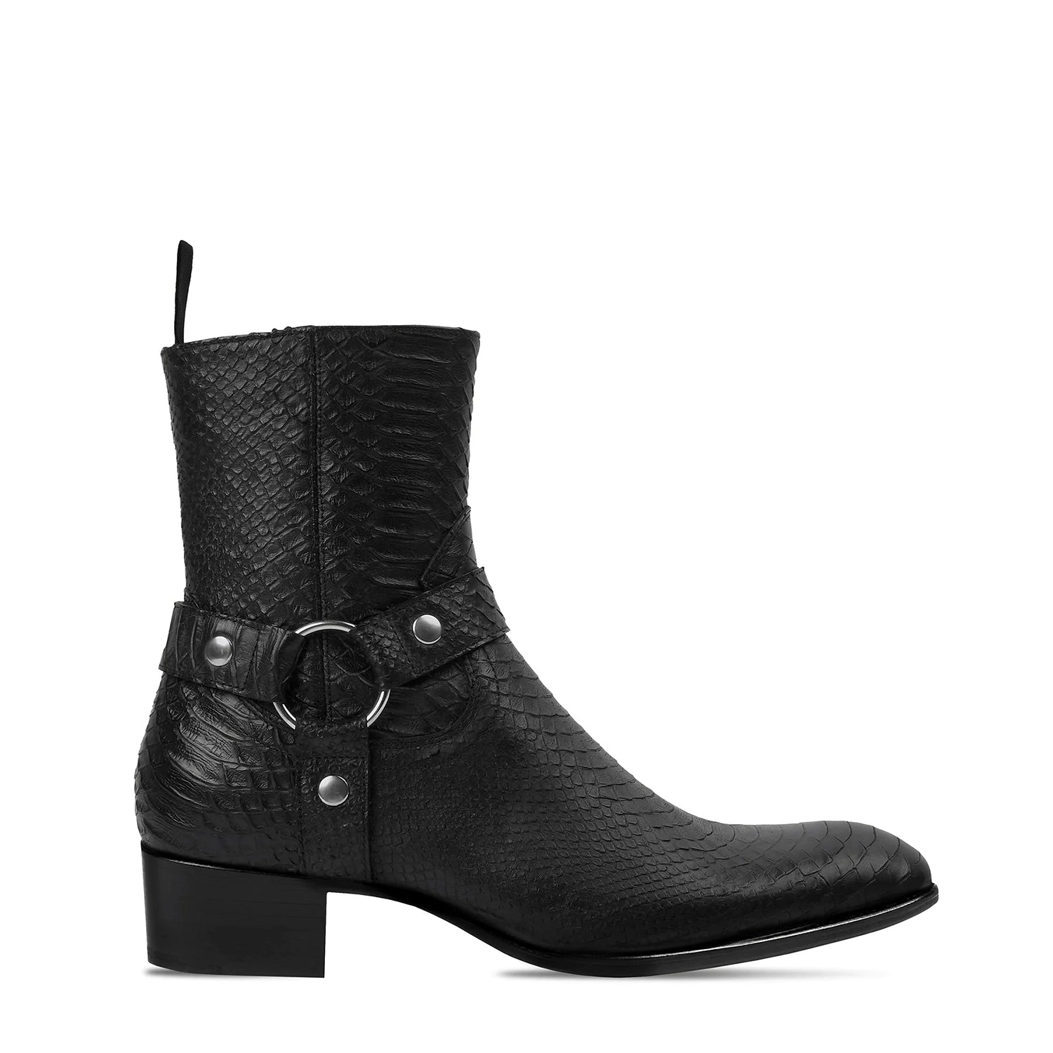 Harness Zip Boot - Black Python-Effect Hand-Dyed Leather