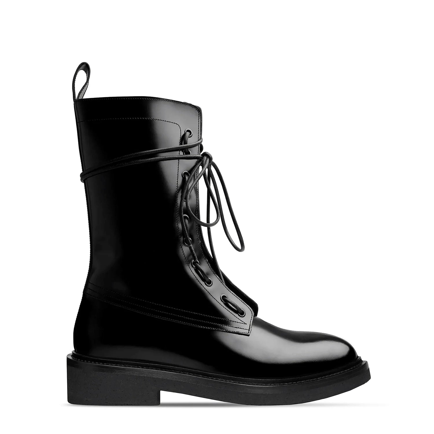 Lorenzo Combat Boot - Black Hi-Shine Leather