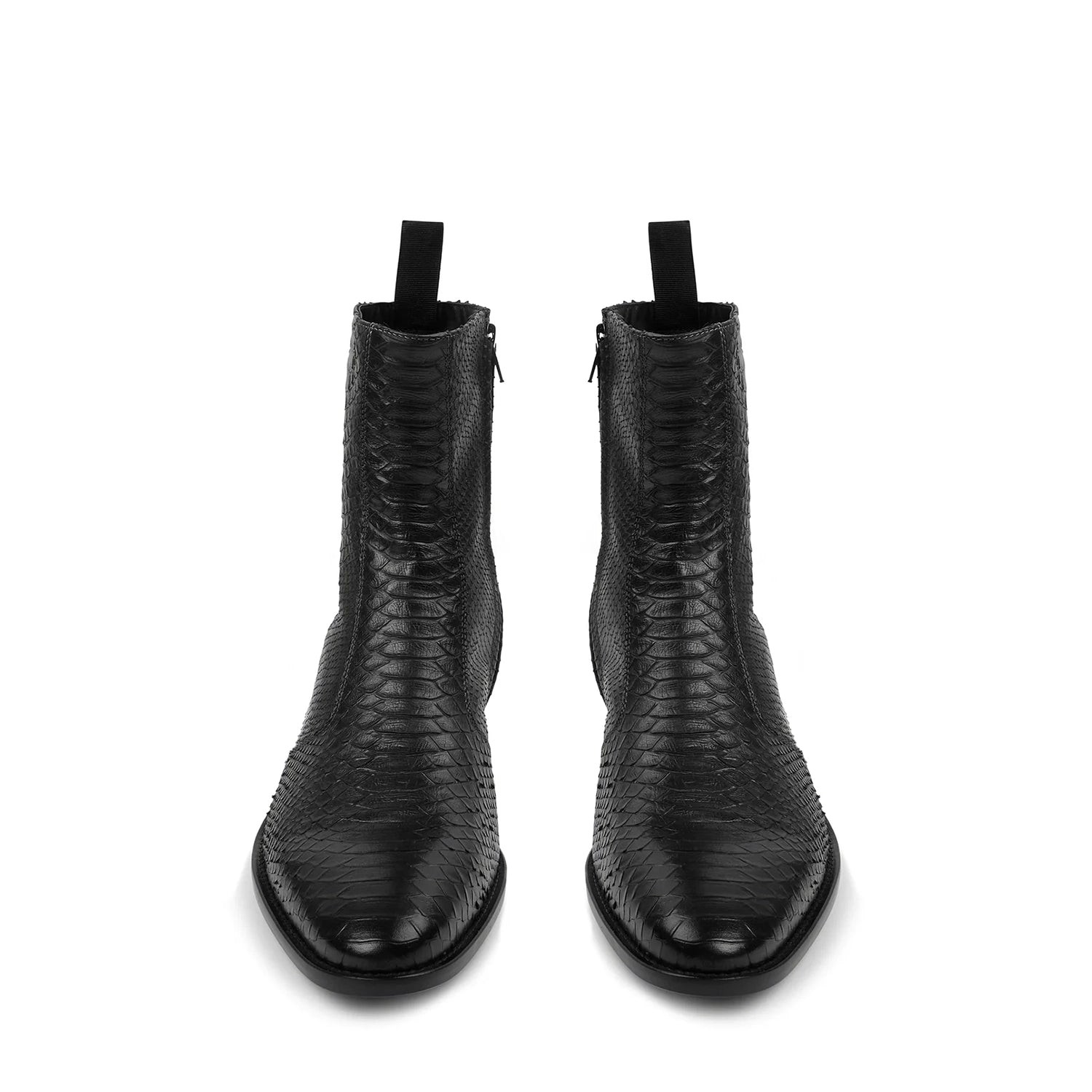 Side Zip Boot - Black Python-Effect Leather