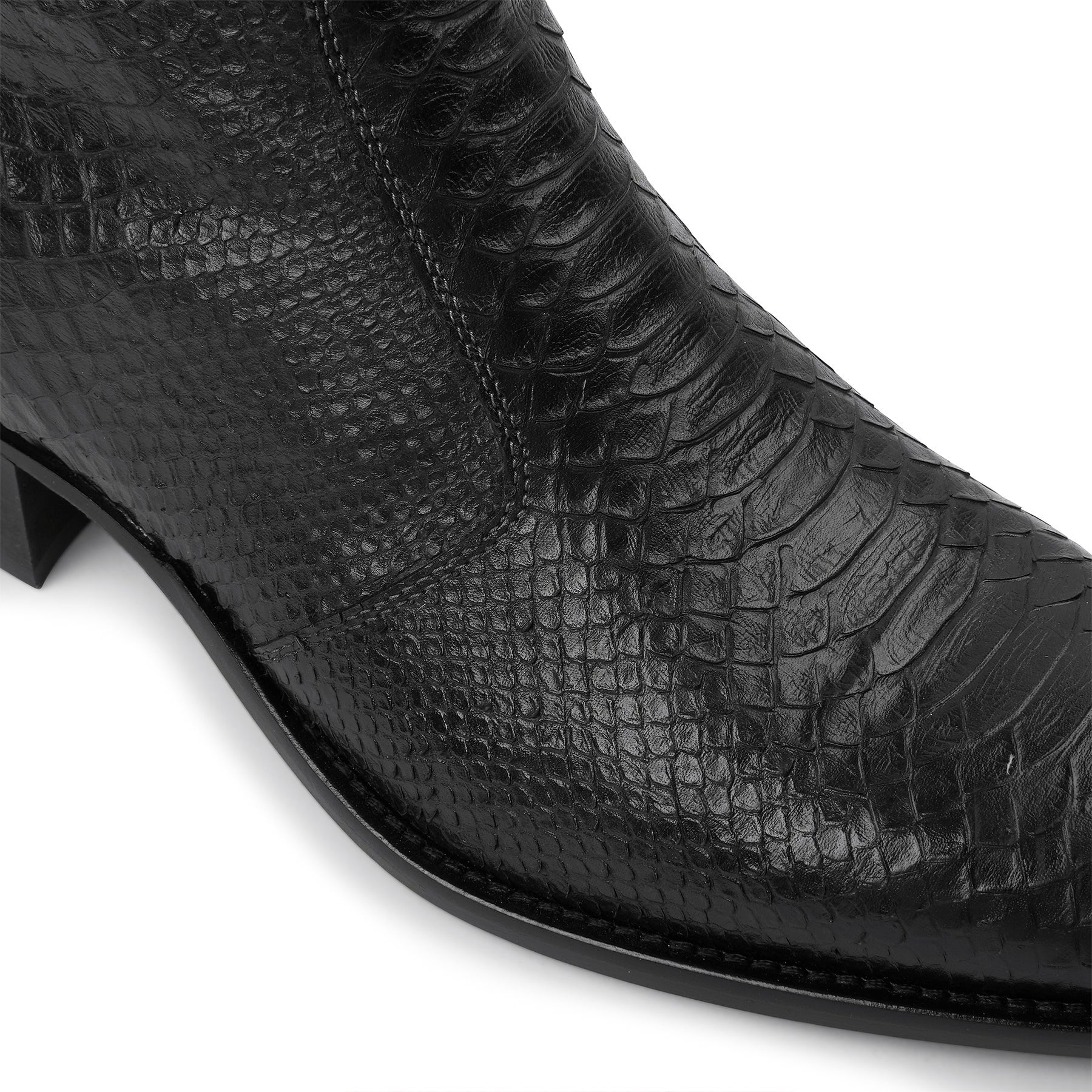 Side Zip Boot - Black Python-Effect Leather