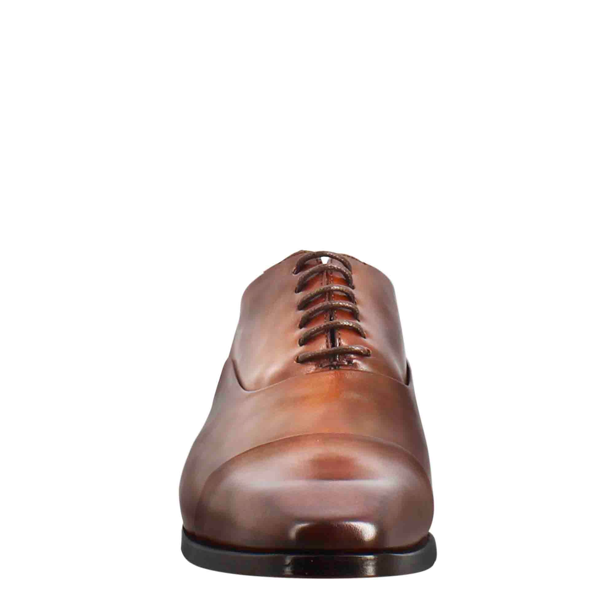 Men Brandy Leather Oxford Shoes with Toe Cap
