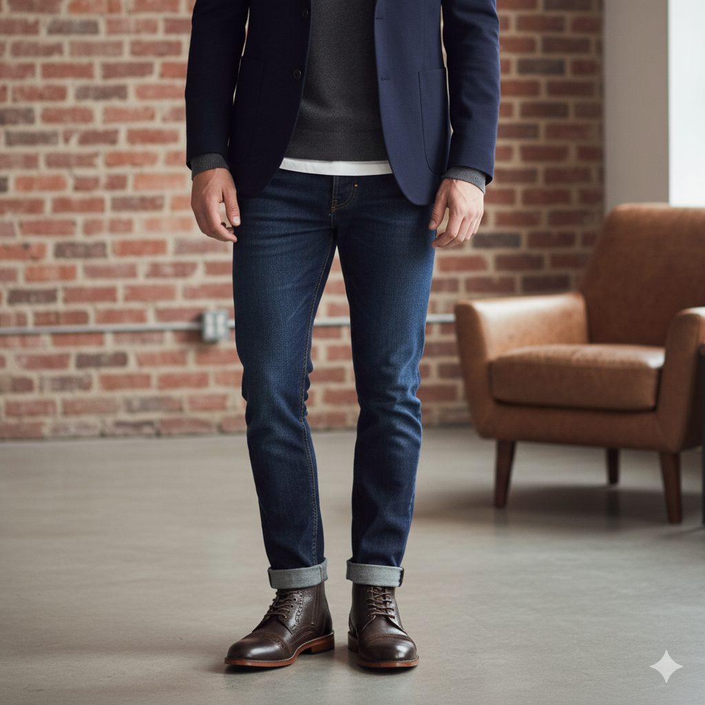 Brown Leather & Suede Brogue Lace-Up Men Boot