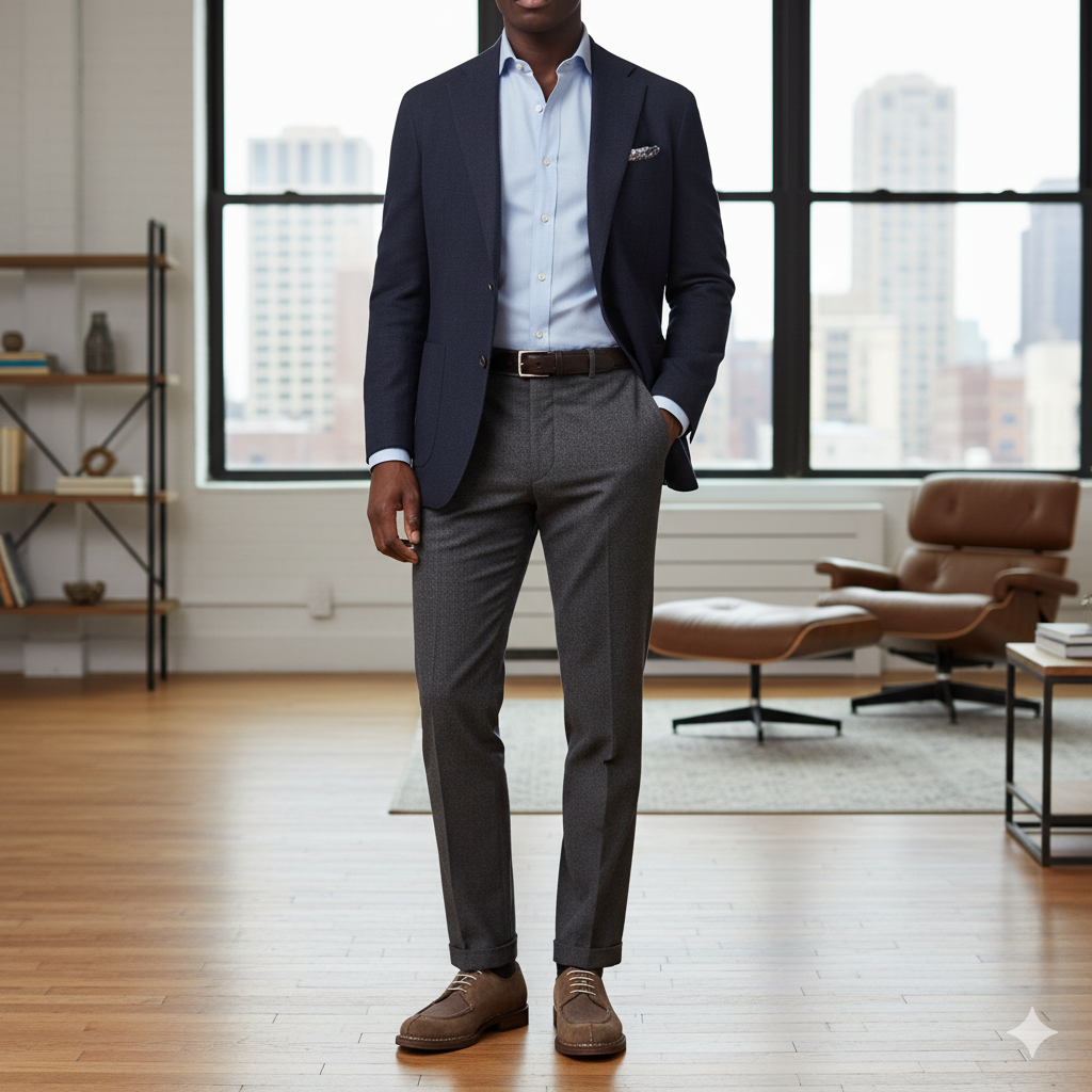 Suede Blucher Leather Derby Shoes