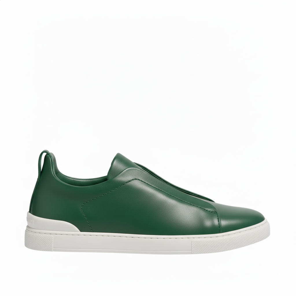 Luxury Edition Triple Stitch Leather Green Sneaker for Men's