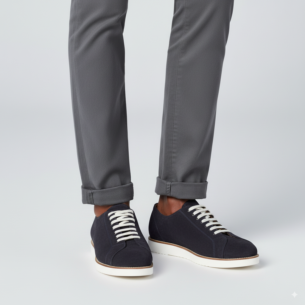 Classic Handmade Suede Lace-Up Blue Sneaker