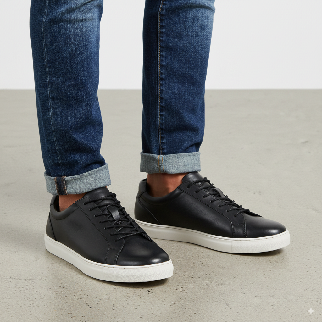 Handmade Leather Lace-Up Black Sneaker