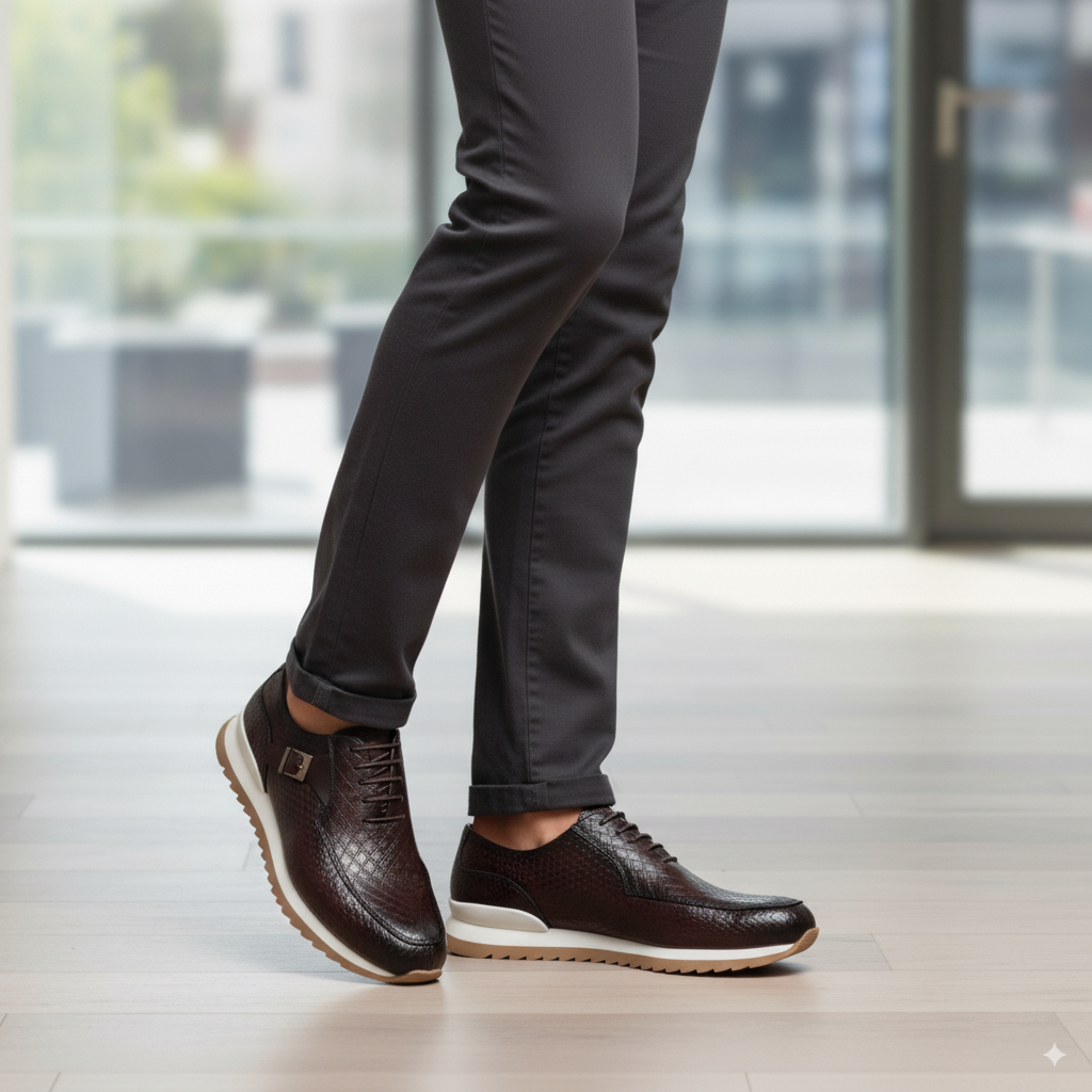 Textured Leather Coffee Sneaker