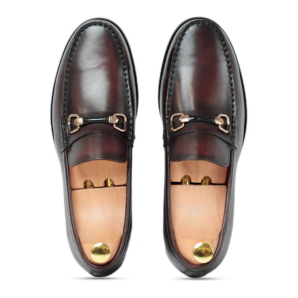 Burgundy Horsebit Slip On Loafers