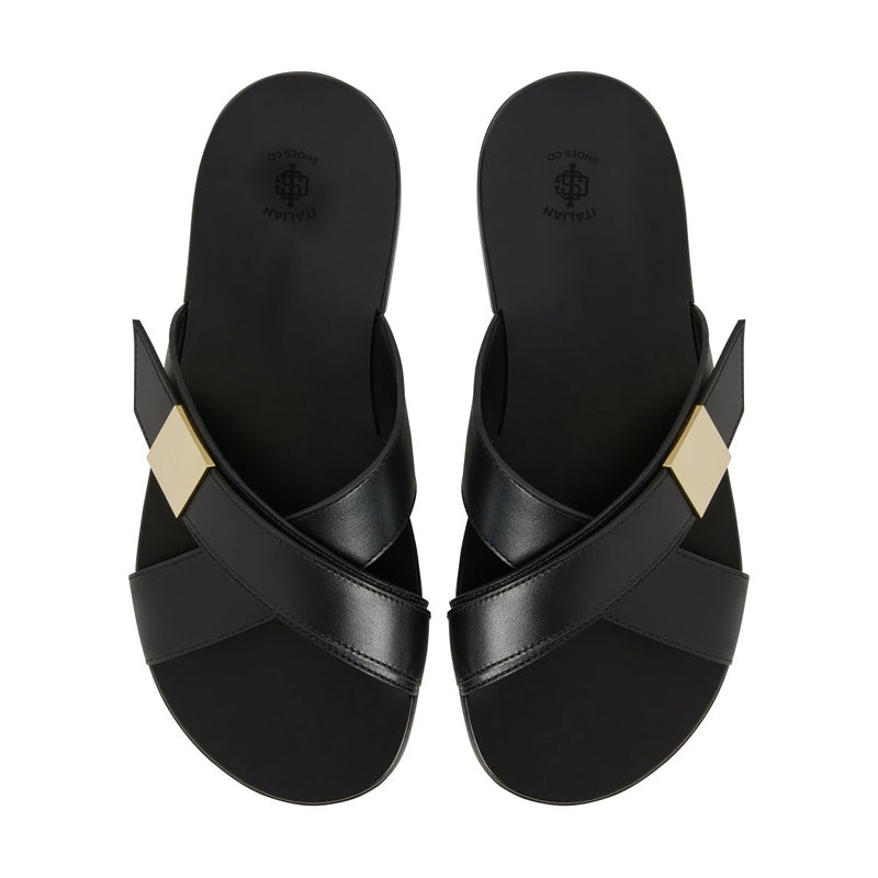 Crossed Bands Handmade Comfort Black Sandal