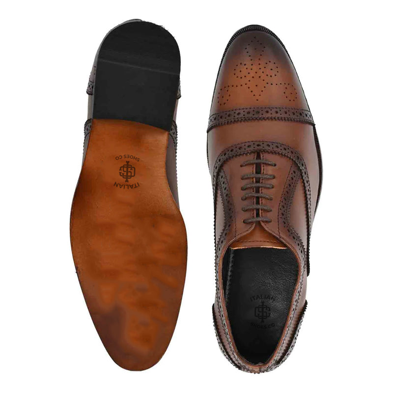 Polished Solid Leather Formal Oxford Brown Shoe