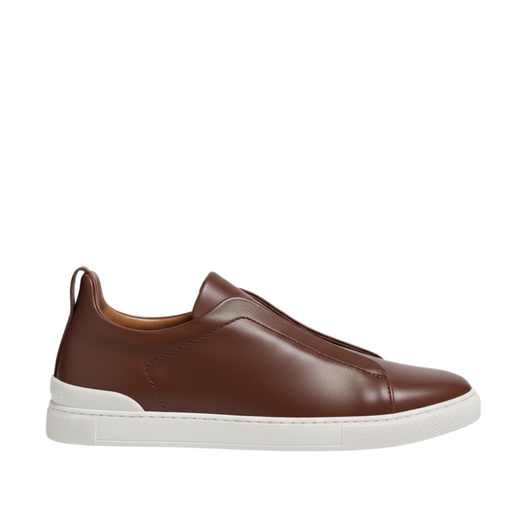 Luxury Edition Triple Stitch Leather Brown Sneaker for Men's