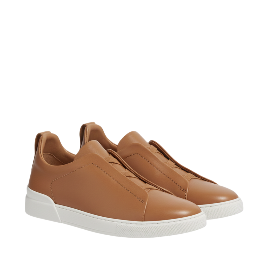 Luxury Edition Triple Stitch Leather Tan Sneaker for Men's