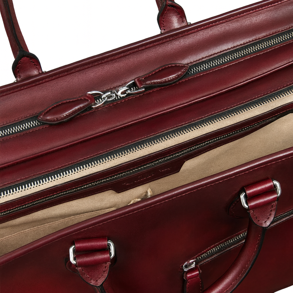 Grained Leather Burgundy Satchel