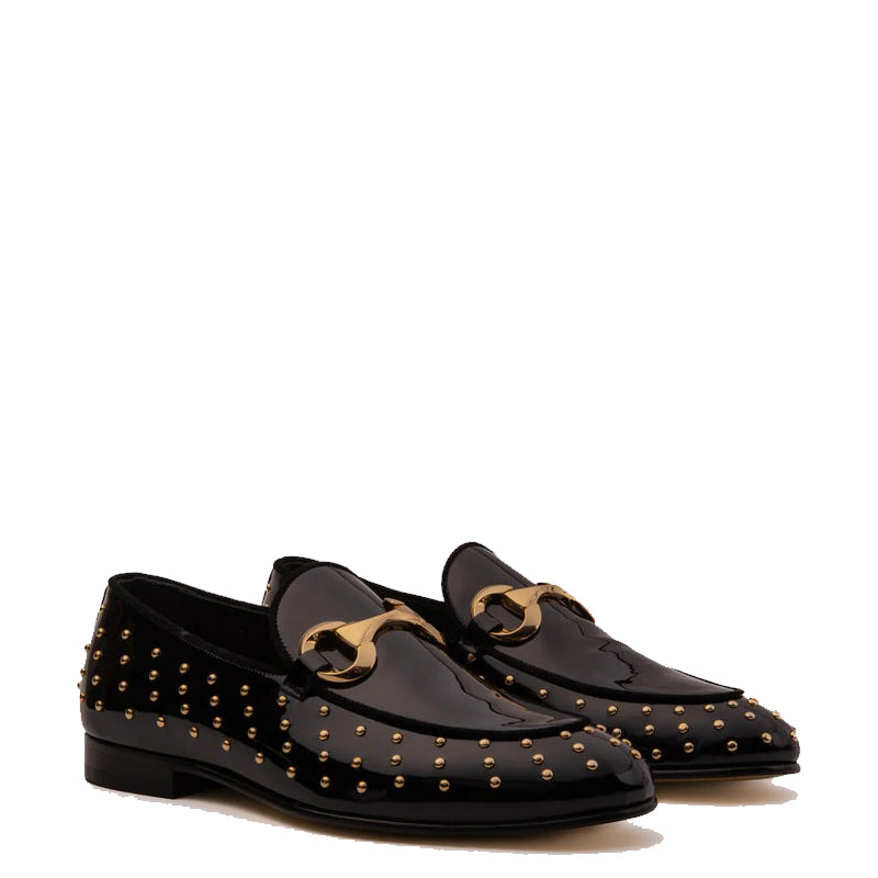 Black Spike Leather Bit Dress Loafer Men Shoe