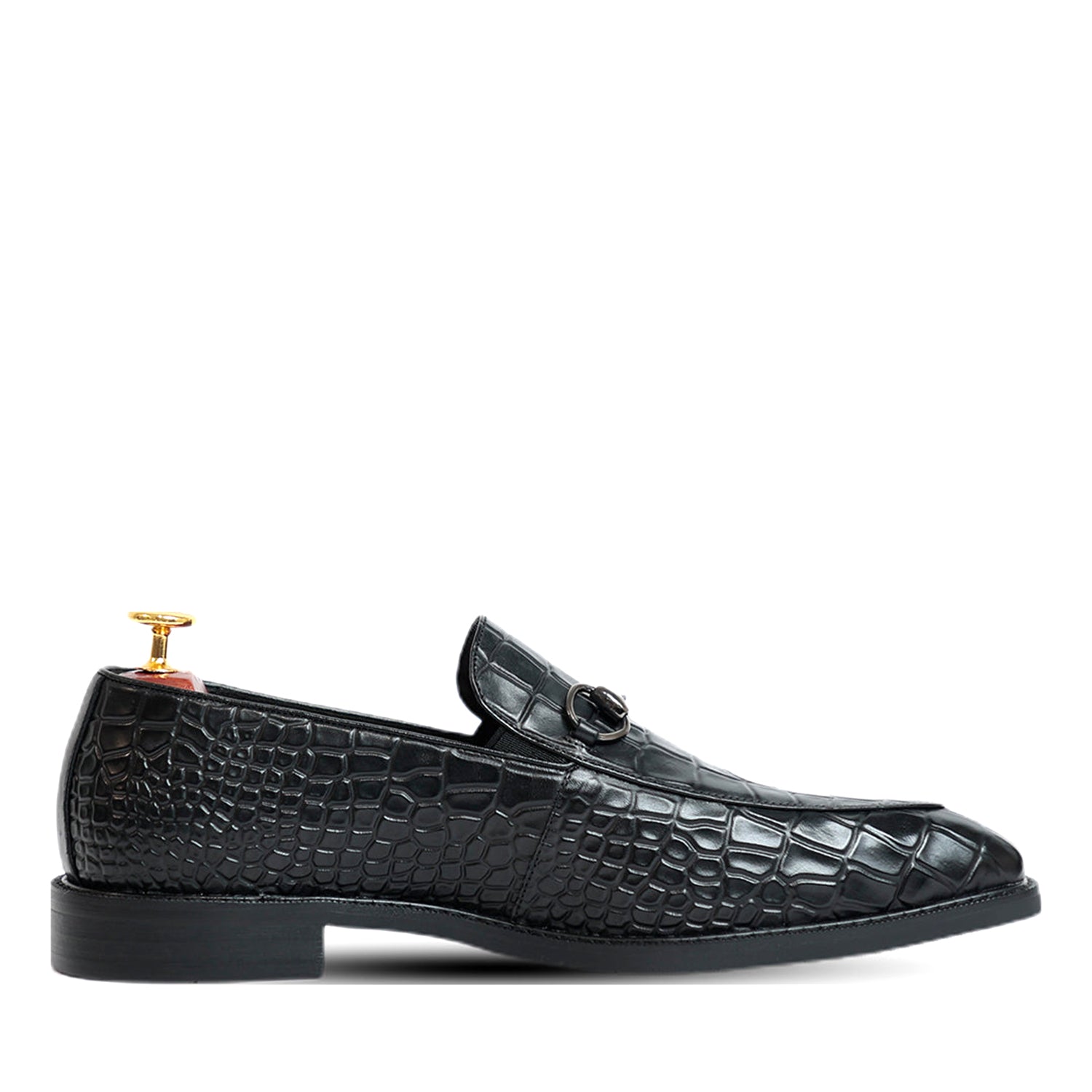 Black Horse Bit Croco Slip On Loafers