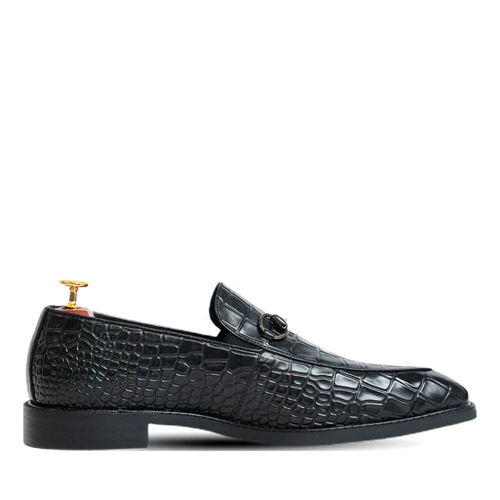 Brown Horse Bit Croco Slip On Loafers