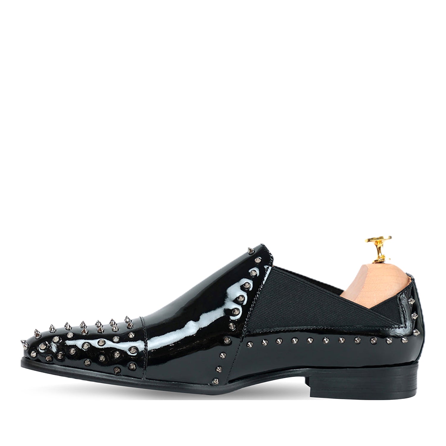 Black Patent  Studded Slip On Loafers