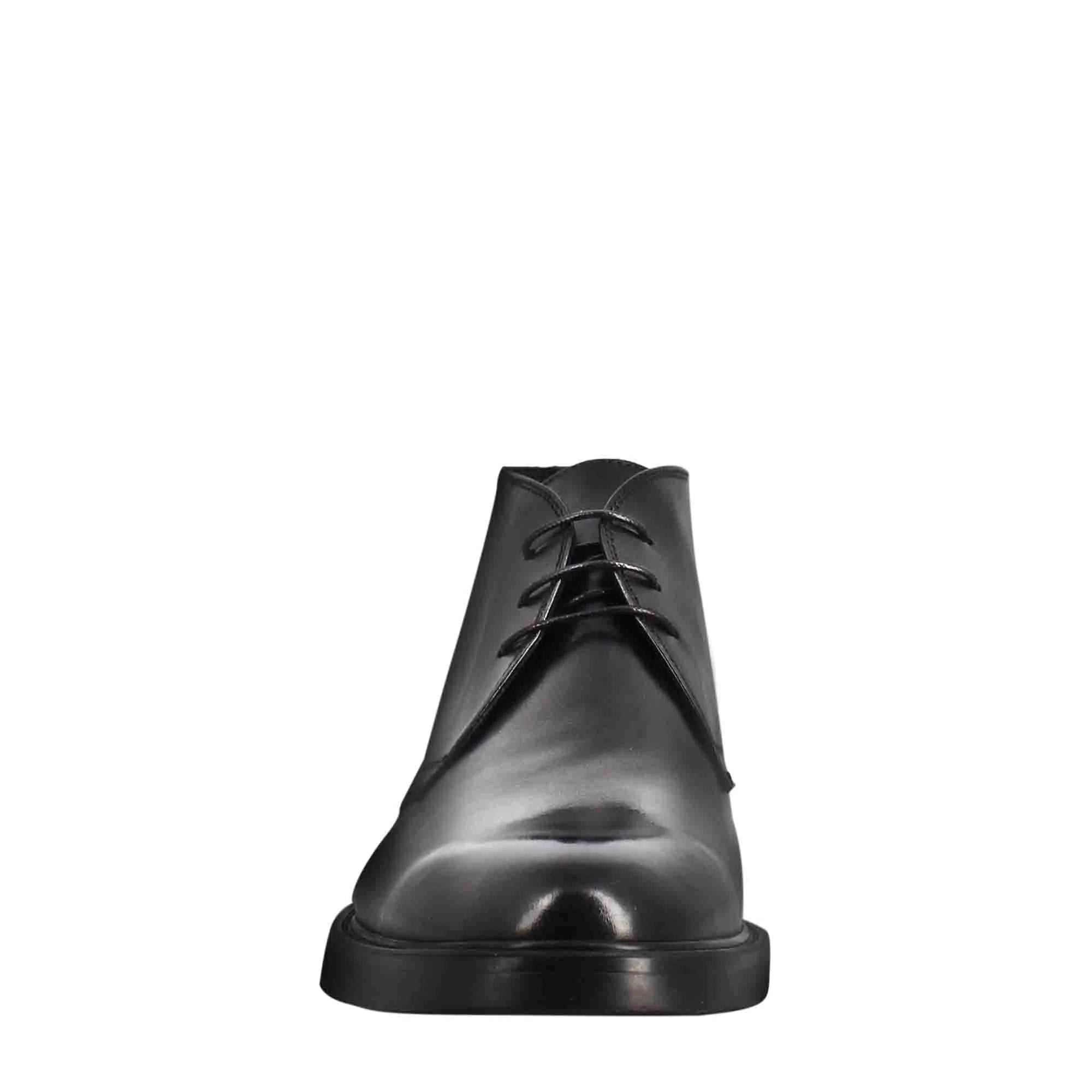 Black Smooth Leather Ankle Boots