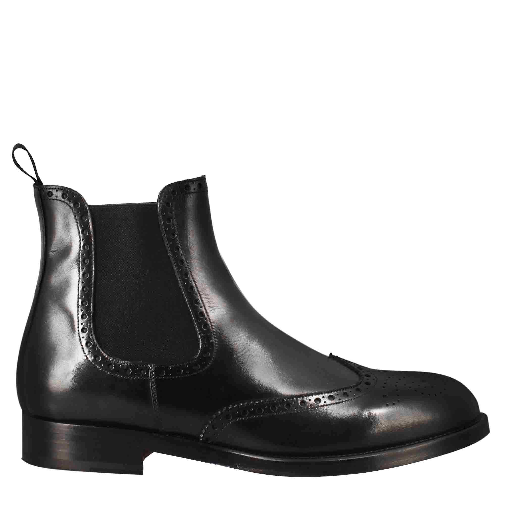 Black Chelsea Boot with Brogue Details