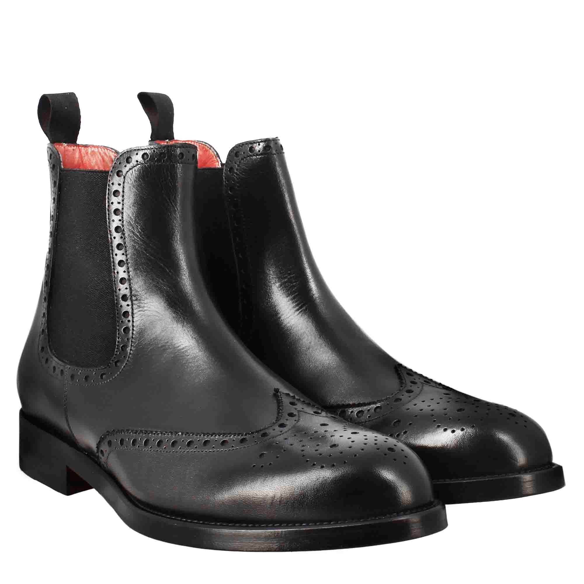 Black Chelsea Boot with Brogue Details - Main Image