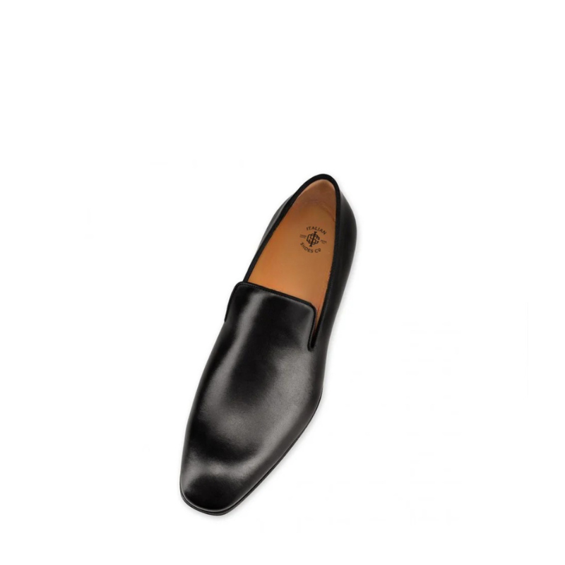 Pointed Toe Black Leather Slip-on Loafers