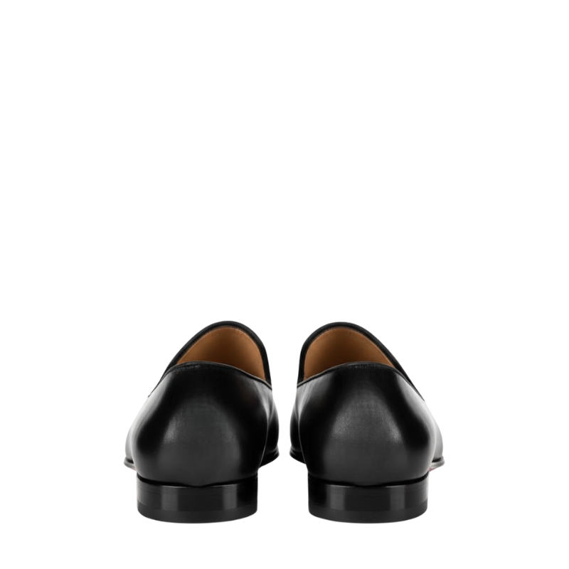 Pointed Toe Black Leather Slip-on Loafers