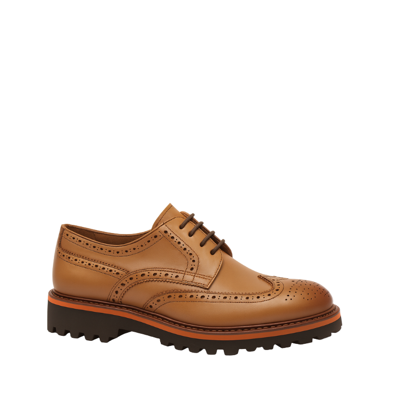 Luxury Shiny Leather Brogue Wingtip Shoe Brown