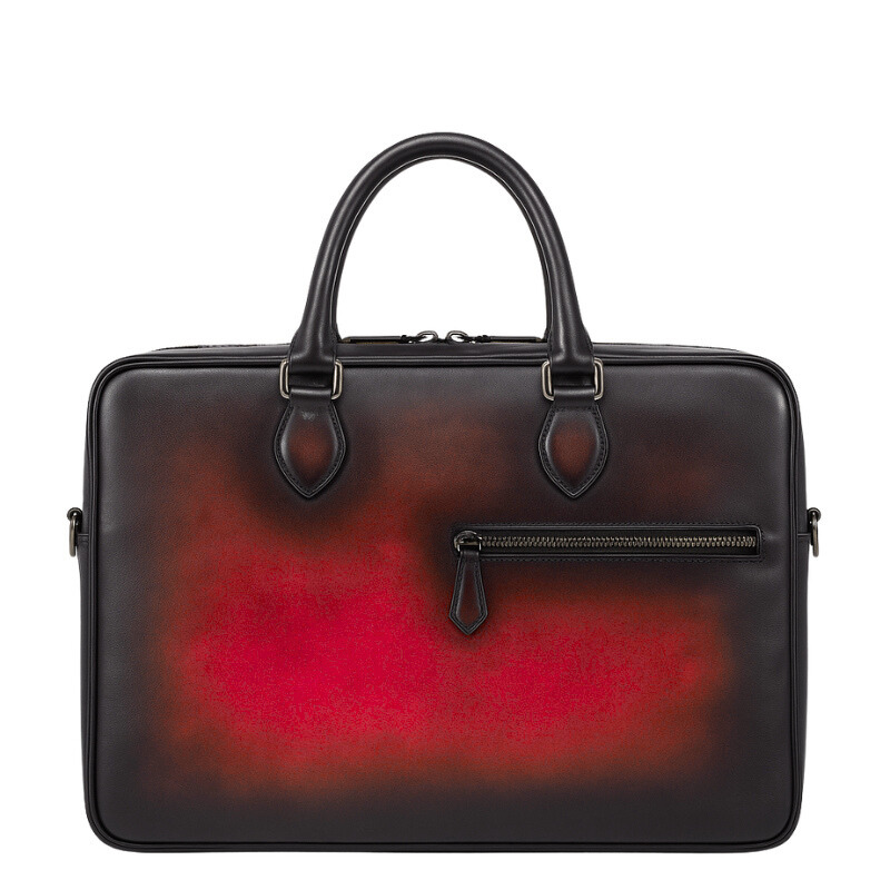 Men's Multifunctional Leather Luxury Burgundy Briefcase Bag