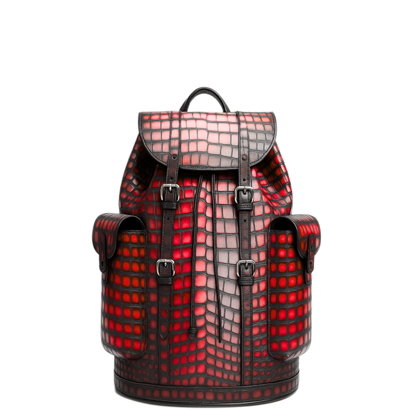 Luxury Burgundy Croco Leather Backpack
