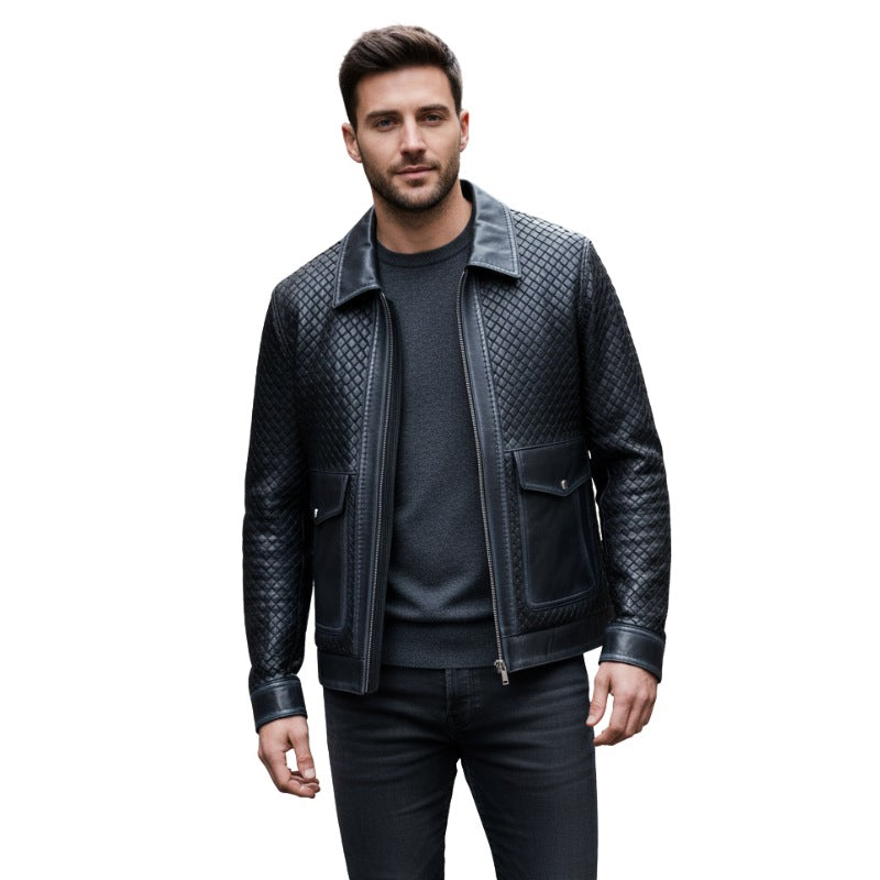 Luxury Black Woven Textured Leather Jacket