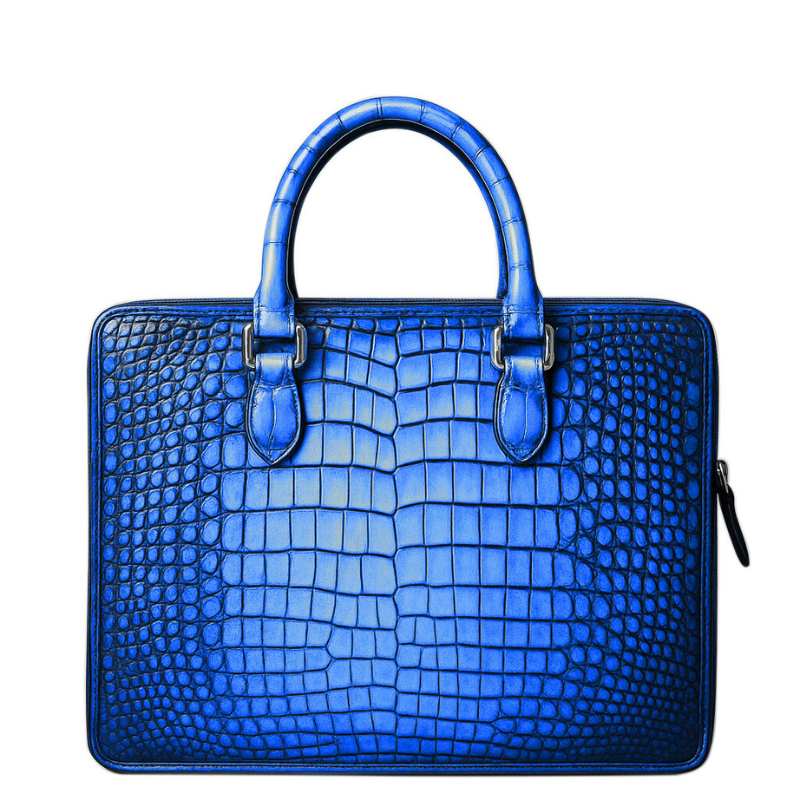 Men's Original Luxury Blue Crocodile Leather Briefcase Bag
